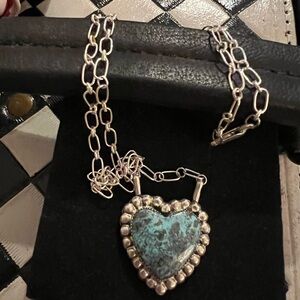 Turquoise Heart Pendant Necklace Native & Stamped
